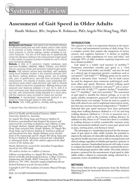 Assessment of Gait Speed in Older Adults | PDF | Geriatrics | Systematic Review