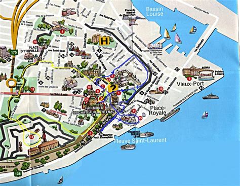 Tourist map of old Quebec City - Map of old Quebec with attractions (Quebec - Canada)