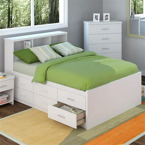 Sonax 2 Piece Captain's Storage Bed Set in Frost White with Bookcase ...