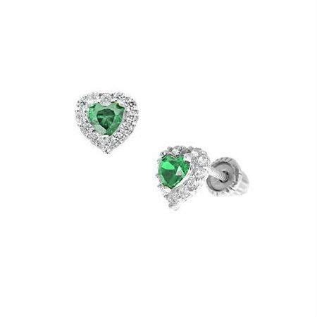 Mini Halo Heart Stud Baby Screw Back Earrings in 14K White Gold with ...