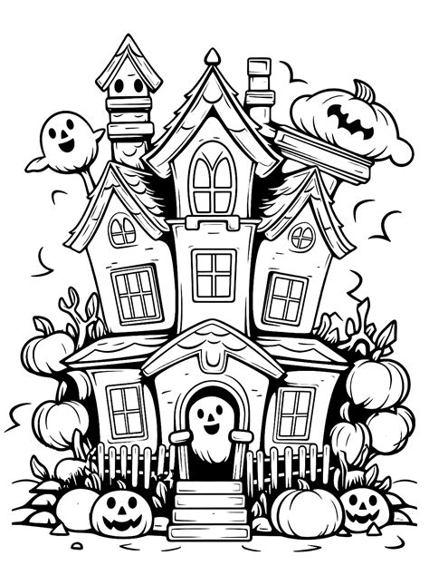 Haunted house halloween coloring pages - Free Printable Coloring Pages