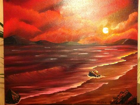 Red Sunset - Oil on Black Gesso | Bob ross paintings, Art techniques ...