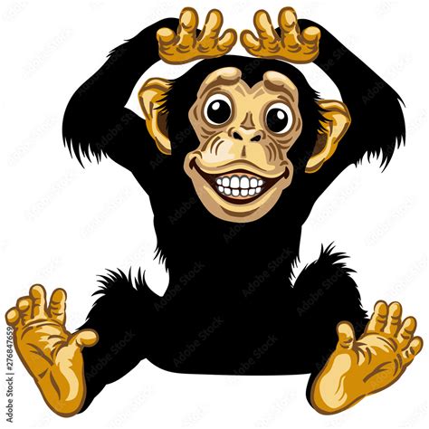 cartoon chimp ape or chimpanzee monkey smiling cheerful with a big smile on face showing teeth ...