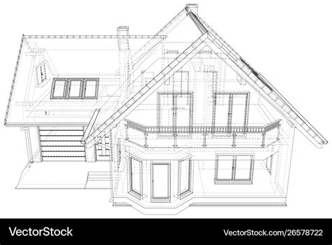 Wireframe blueprint drawing 3d house Royalty Free Vector