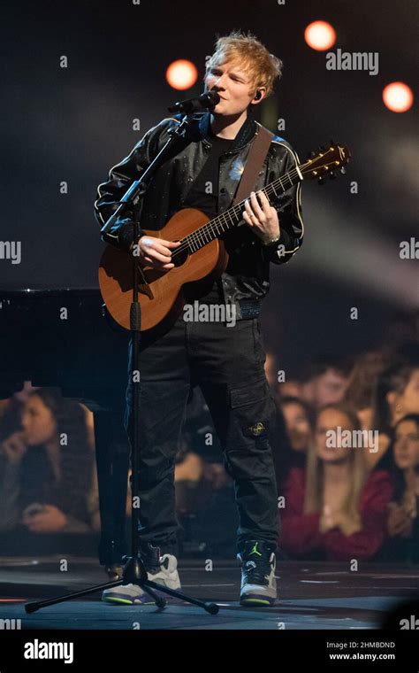 London, UK. 8 February 2022. Ed Sheeran on stage during the the Brit Awards 2022 at the O2 Arena ...