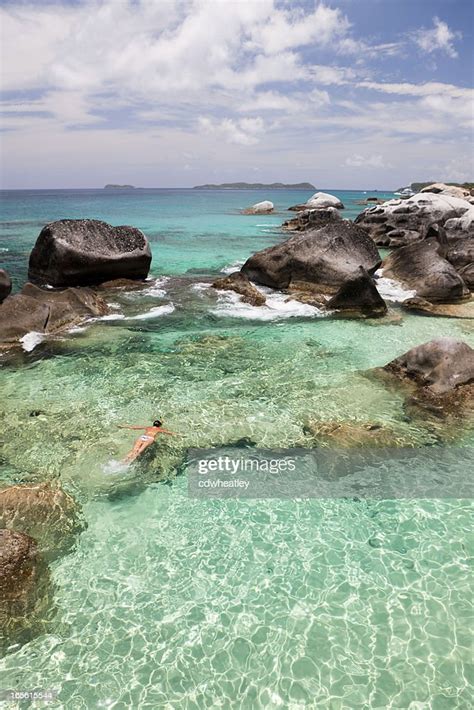 Woman Snorkeling At The Baths In Virgin Gorda Bvi High-Res Stock Photo ...