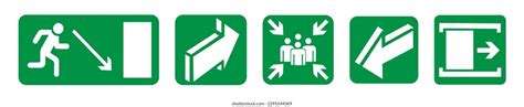 Fire Exit Signs Installed Green Emergency Stock Vector (Royalty Free ...