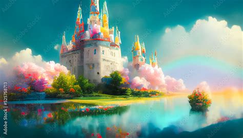 3D illustration Fantasy Castle Wallpaper HD. Beautiful 3D Castle Wallpaper Stock Illustration ...