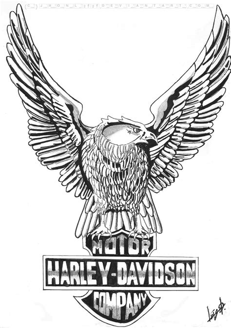 Harley Davidson Logo Line Drawing Sketch Coloring Page