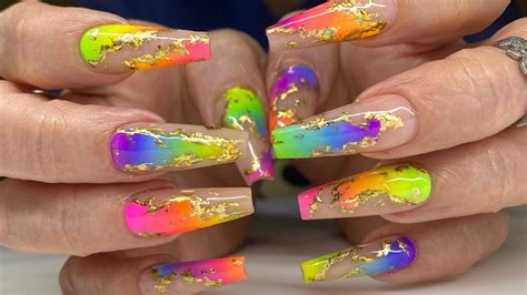 Get Ready to Shine with These Rainbow Neon Ombre Nails - Click for Eye ...