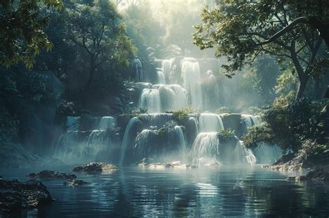 Premium Photo | Tranquil waterfalls hidden in lush forests