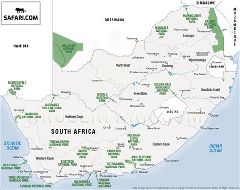 Map of all the South African National Parks