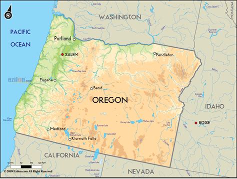 Geographical Map of Oregon and Oregon Geographical Maps