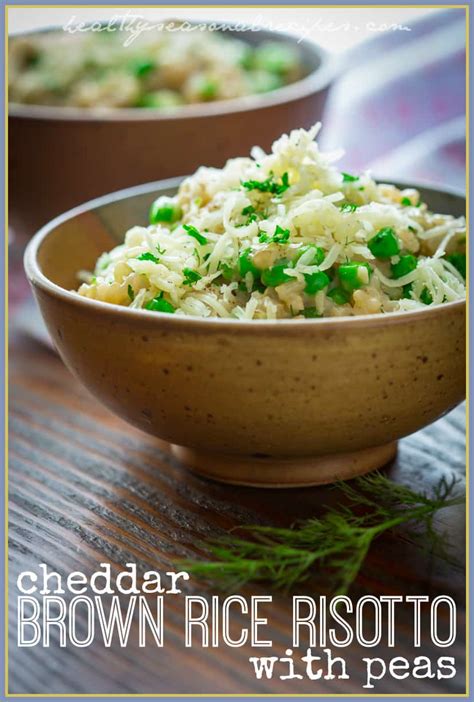 cheddar brown rice risotto with peas - Healthy Seasonal Recipes