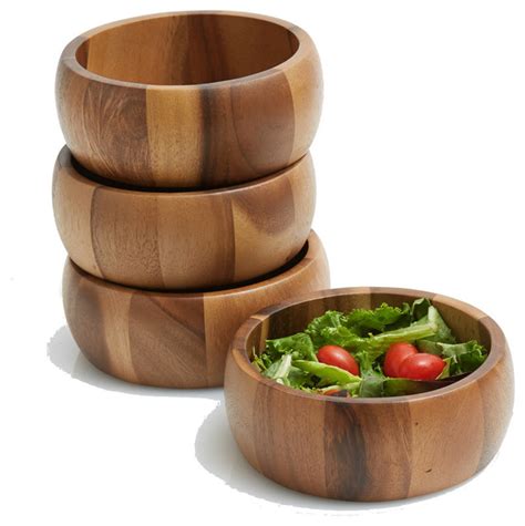 Acacia Wood Individual Salad Bowls, Set of 4 - Serving And Salad Bowls ...