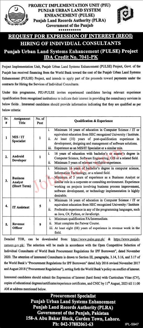 Punjab Land Records Authority Jobs August 2023-Government of the Punjab Jobs