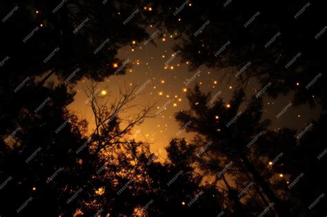 Premium AI Image | fireflies in the forest at night