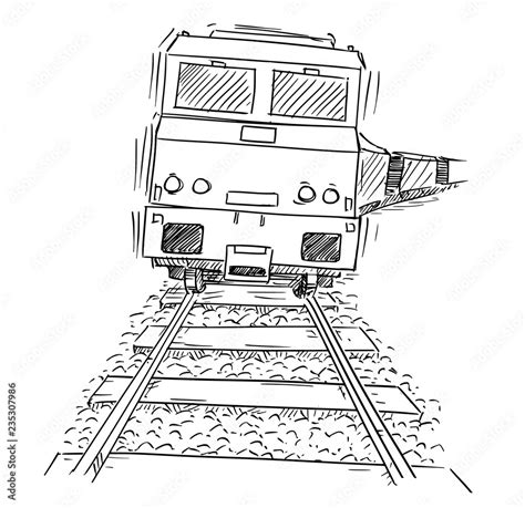 Cartoon drawing of front view of generic train engine locomotive on the tracks. Stock Vector ...