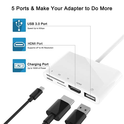 Khatz Lightning Adapter with HDMI-USB OTG-Card Reader for iPhone - Wcarplay.in