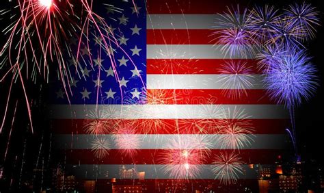 The American Flag and Fireworks in the Independence Day Stock Illustration - Illustration of ...