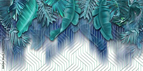 wallpaper blue palm leaves. Luxury. Stock Illustration | Adobe Stock