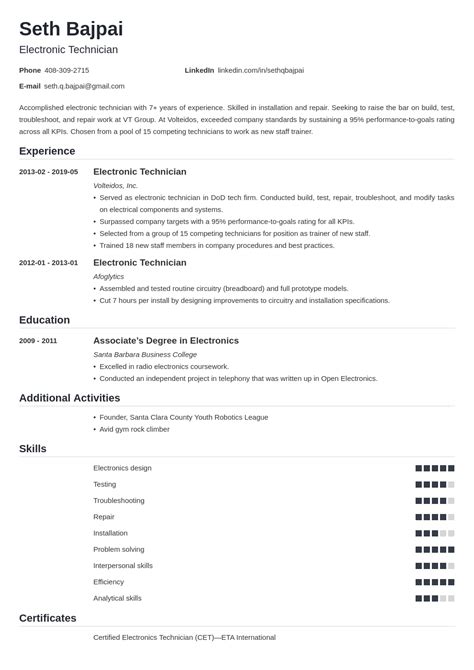 Electronic Technician Resume Examples - JerryPound Blog