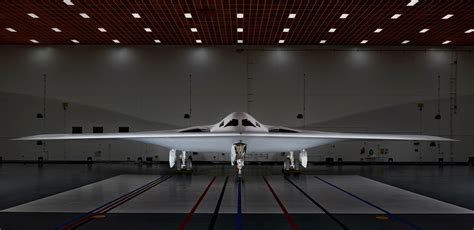 B21 Raider sits inside a hangar at Northrop Grumman’s facilities at ...