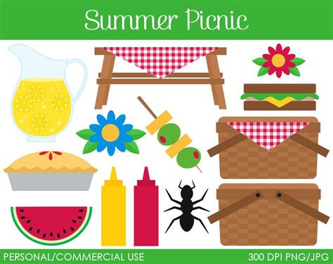 Summer Picnic Clipart Digital Clip Art Graphics by MareeTruelove