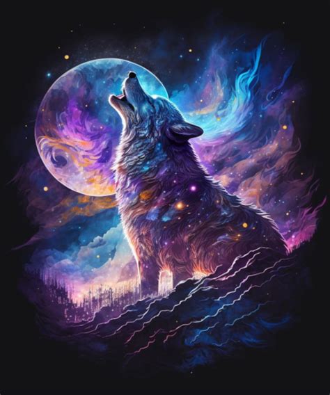 Wolf Howling At The Moon, Mystic Scene, Lunar, Cosmic | Wolf art ...