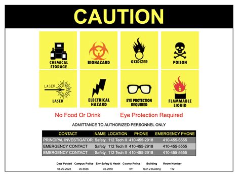 Laboratory Door Signs – Environmental Safety and Health – UMBC