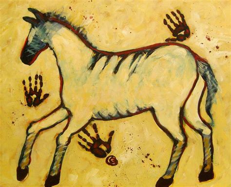 Big Yellow Lascaux Horse Painting by Carol Suzanne Niebuhr