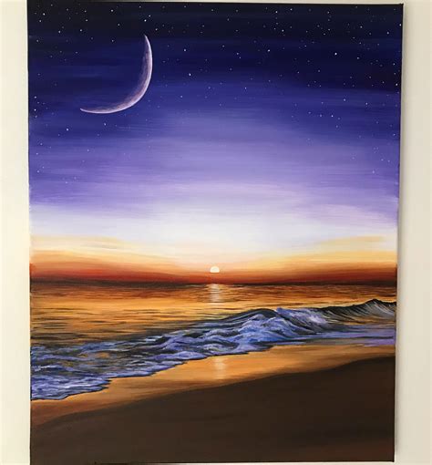 Beautiful beach moonlight painting | Etsy in 2021 | Moonlight painting ...