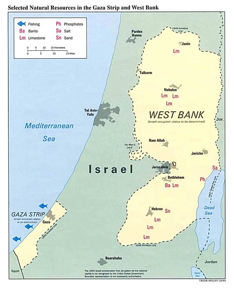 Gaza Strip and the West Bank Selected Natural Resources Map - Full size