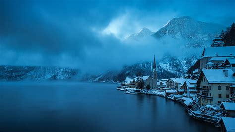 HD wallpaper: nature, town, mountains, Austria, lake, Hallstatt, winter, cold temperature ...