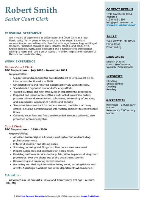 10+ Court Clerk Resume Samples & Templates for 2025