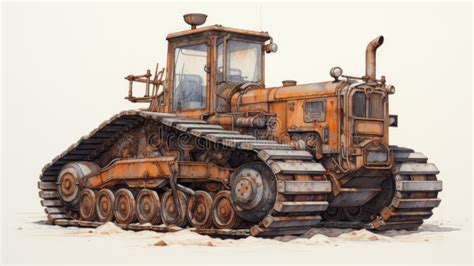 Hyper-realistic Bulldozer Drawing with Stainswashes and Deteriorated Aesthetic Stock ...