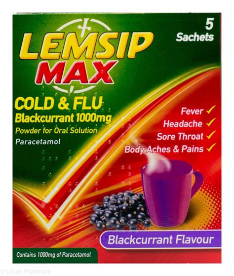 LEMSIP Max Cold and Flu Blackcurrant Flavour Sachets - 5 - Lucan Village Pharmacy