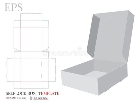 Corrugated Box Template, Vector with Die Cut / Laser Cut Lines. Self Lock Box, Cut and Fold ...