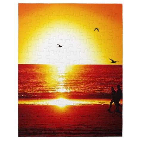 Walking on the Beach at Sunset With Bird Jigsaw Puzzles