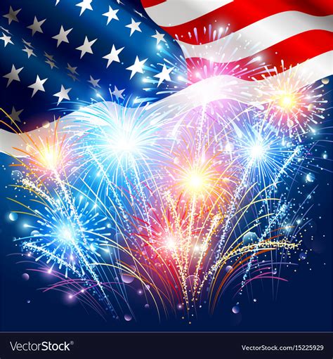 American flag with colored fireworks Royalty Free Vector