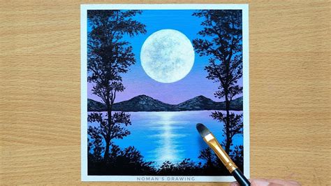 Full Moon Acrylic Painting / Easy Moonlight night Scenery Painting - YouTube