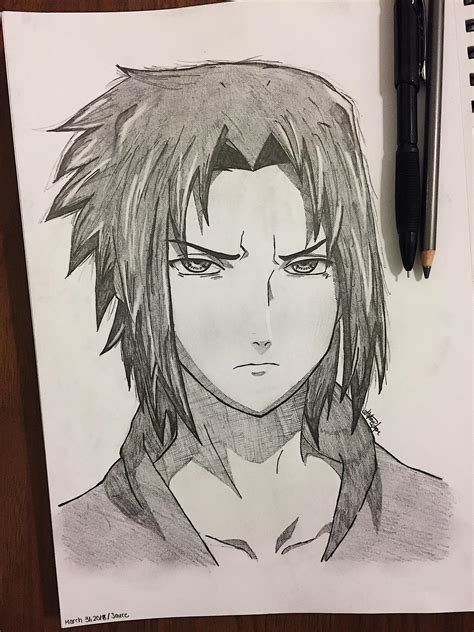 I tried to draw Sasuke earlier this year! I hope you guys like it. :) : r/Naruto