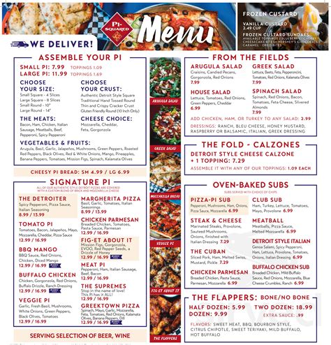 Pi-Squared Pizza menu in Spartanburg, South Carolina, USA