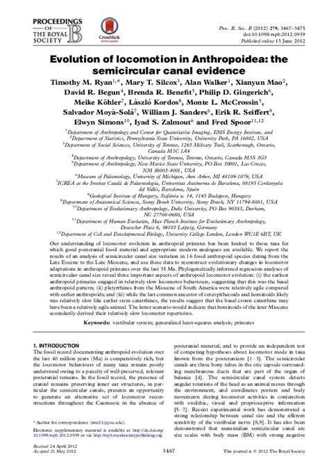 (PDF) Evolution of locomotion in Anthropoidea: the semicircular canal evidence | Iyad Zalmout ...