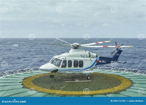 A Brazilian Augusta Westland AW139 Helicopter Landing on a Ships Helideck in the South Atlantic ...