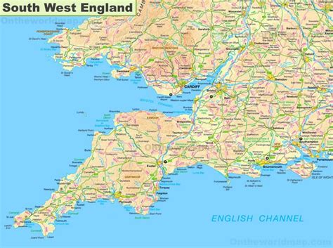 Map of South West England - Ontheworldmap.com