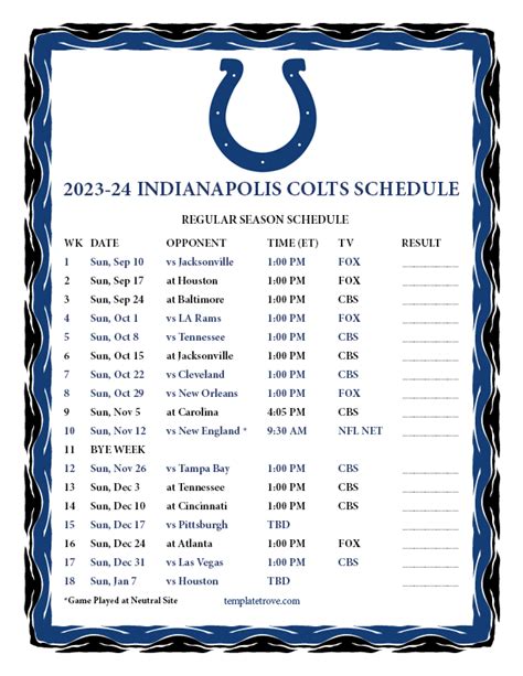 Printable 2023-2024 Indianapolis Colts Schedule