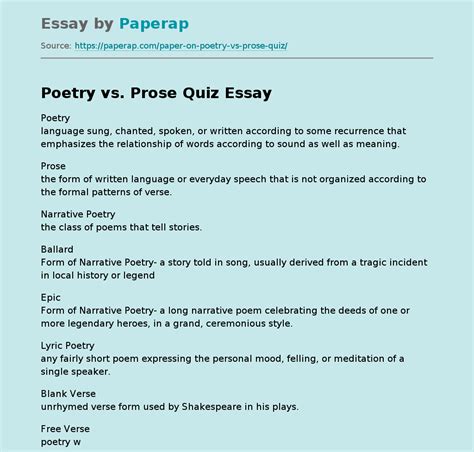 Poetry vs. Prose Quiz Free Essay Example