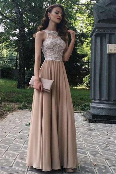 A-Line Beaded Lace Chiffon Long Prom Dresses Formal Evening Dresses 601269