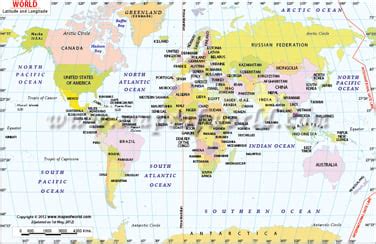 World Map With Latitude And Longitude And Major Cities - Freddi Bernardina